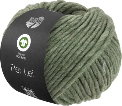 A ball of green yarn with a label.
