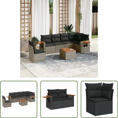 Produktbild von The Living Store 7-tlg. Garten-Sofagarnitur mit Kissen Grau Poly Rattan