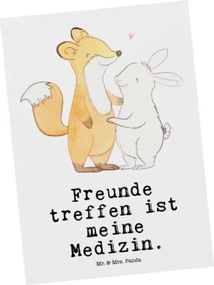 Produktbild von Mr. & Mrs. Panda Fotokarte Fuchs Hase Freunde treffen - Weiß - Geschenk, Postkarten, Grußkarte, Kunstkarten, bildkarte, Ansichtskarte, Postkarte