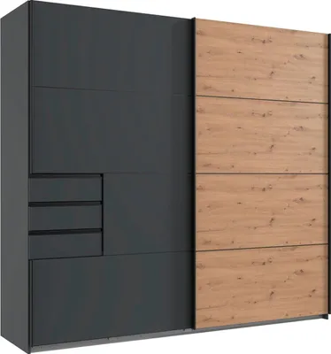 Produktbild von Schwebetürenschrank Saigon mit Schubladen 225x64x208cm Farbe wählbar,graphit / Eiche Artisan