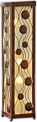 A tall, rectangular decorative column lamp with a metal frame and decorative elements.