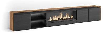 Produktbild von TV-Möbel Holzeffekt schwarz eiche 315x35x50cm Kamin mit Feuereffekt