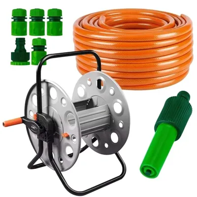 Produktbild von NEO TOOLS Gartenschlauch Set 30 m 1/2 Zoll mit Metall Schlauchtrommel Verstellbare Spritze Hahnanschluss und Schlauchstücken