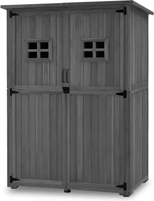 Produktbild von Gartenhaus aus Holz – Außenspeicher – Aufbewahrung für Werkzeuge – Wetterbeständig mit Asphaltdach – 127 x 59 x 168 cm – Grau