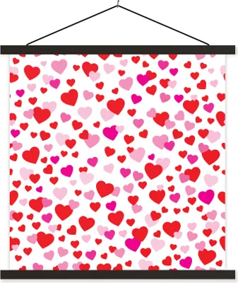 Produktbild von MuchoWow® Textilposter Eine Illustration mit bunten Herzen 90x90 cm mit schwarzem Rahmen - Magnetisches
