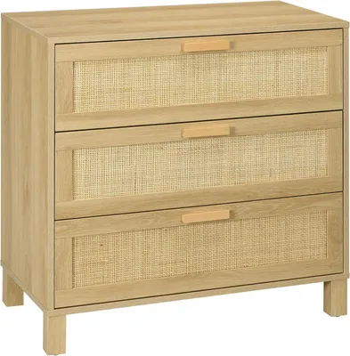 Imagen del producto de Mueble cajonero - Estantería con cajones - Mueble de almacenamiento - Cómoda - Mueble con 3 cajones - Diseño ratán, MDF - 80x40x80 cm