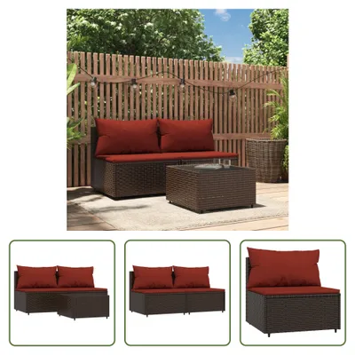 Produktbild von The Living Store 3-tlg. Garten-Lounge-Set mit Kissen Braun Poly Rattan