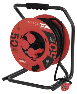Gummi-Kabeltrommel – 4 Steckdosen, 50m, 2,5mm2 