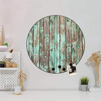 Produktbild von Design Stahlmagnettafel Schwarz Rund 47cm Verwittertes Holz