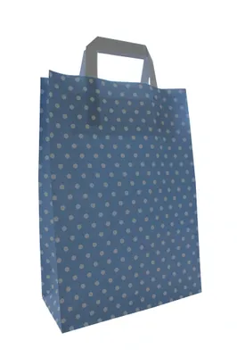 Produktbild von Papiertragetaschen "PUNKTE", 80 g/qm, 18 + 8 x 22 cm, aqua mit weißen Punkten, 10 Stück