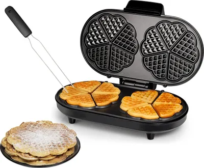 Produktbild von Doppel Waffeleisen & Gabel für 10 dünne Waffeln Ø16cm Herzchen Waffelbäcker