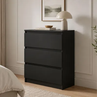 Produktbild von Home Collective Kommode Sideboard mit 3 Schubladen | Schubladenkommode Kommodenschrank Anrichte Schrank 70x40x77cm | Schlafzimmer Jugendzimmer Flur Möbel | modernes griffloses Design | Schwarz