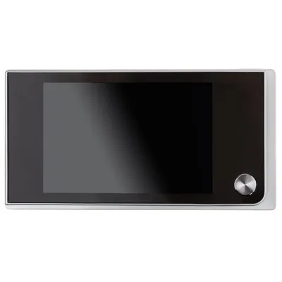 A digital peephole viewer with a screen and a button.