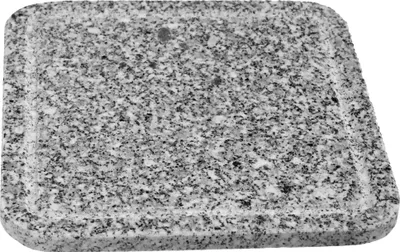 A rectangular granite cutting board with a subtle groove around the edge, shown from a slightly elevated diagonal angle against a white background.