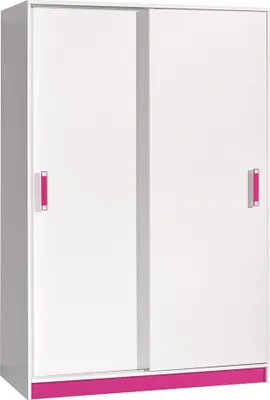 Produktbild von Furniture24 Schwebetürenschrank TRAFIKO 14, Kleiderschrank, Schrank mit 3 Einlegeböden und Kleiderstange Weiß/Rosa, 120 cm breit