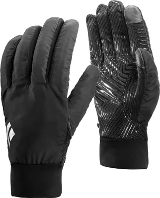 Schwarze Lauf-Handschuhe von Black Diamond mit rutschfester Innenfläche und elastischem Bündchen.