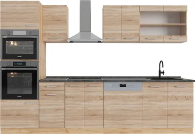 Produktbild von Küchenzeile Vicco R-Line Sonoma/Goldkraft Eiche 300 cm mit Hochschrank, AP Anthrazit, Model 53580