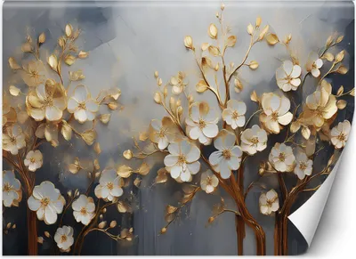Produktbild von Vlies fototapete Baum Magnolie Abstrakt Gold 150x105 cm Feeby Gold inkl. Kleber einfache Montage