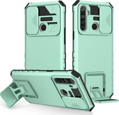 Image de Étui pour OPPO Realme 5 étui de protection militaire double couche avec béquille et protection coulissante de l'appareil photo Turquoise