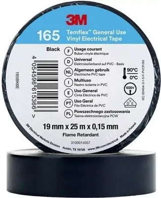 Produktbild von 3M Temflex 19mmx25m Schwarz 165BK6E Vinyl-Isolierband 0,15mm 7100184810