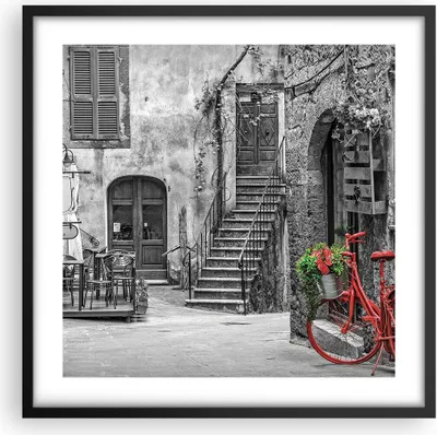 Produktbild von Gerahmtes Poster - Schwarzer Rahmen - Rot Fahrrad Allee - 50x50 cm - Wand Bild - Wanddeko - Wandbilder - Kunstposter - Wandposter - Bilderrahmen - Bilder - Kunstdruck - P2BAC50x50-4410