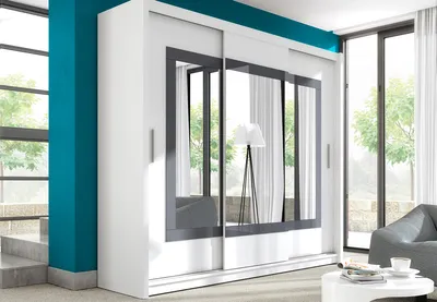 Produktbild von Kleiderschrank 250 KLAUDIE mit Schiebetüren – weiß/graphitfarbenes Glas