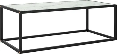 Zdjęcie produktu dla Stolik kawowy, szkło w kolorze biały marmur, 100x50x35 cm