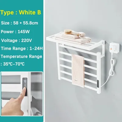 Zdjęcie produktu dla Grzejnik elektryczny do ręczników - model B 8004 - montaż na ścianie, idealny do łazienki - wyświetlacz cyfrowy - sterowanie dotykowe - obudowa z aluminium, wodoszczelna (IPX4) - kolor biały