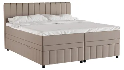 Produktbild von PANDA MÖBEL AVALON Boxspringbett Doppelbett mit hochwertiger Bonell-Matratze und Topper, Polsterbett mit Bettkasten 180 x 200 cm beige