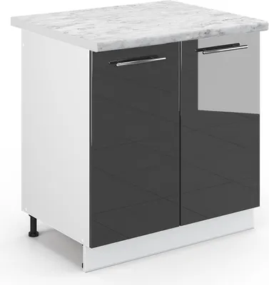 Produktbild von Spülenunterschrank Vicco Fame-Line Anthrazit Hochglanz 80 cm , AP Marmor, Model 45882
