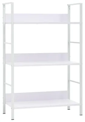 Obrázek produktu pro Police pro knihy do obývacího pokoje, 3 police, bílá barva, rozměry 60 x 27,6 x 90,5 cm, materiál: dřevotříska, kov