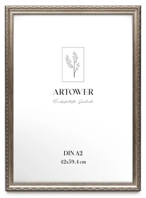 Produktbild von Artower Barock Bilderrahmen Silber DIN A2 42 x 59.4 cm Große Vintage Antik Fotorahmen mit Acrylglas – Kunststoff Rahmen für Foto, Poster, Kinderzeichnungen, Fotowand, Collage Wand Deko – Größe DIN A2