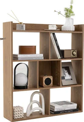 Image de COSTWAY Bibliothèque à 7 cubes avec dos ouvert, bibliothèque horizontale en bois, étagère indépendante avec protection anti-basculement, étagère
