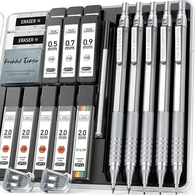 Immagine prodotto di Set di matite meccaniche in metallo Candies, matite artistiche 0,5-0,9 mm, matite da 2 mm, 420 mine, per scrivere e disegnare