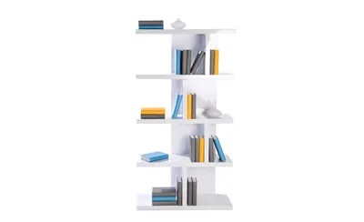 Produktbild von Lloret - Bücherregal, Büroregal mit 5 Böden und asymmetrsicher Fachteilung, weiss: Weiss hochglanz