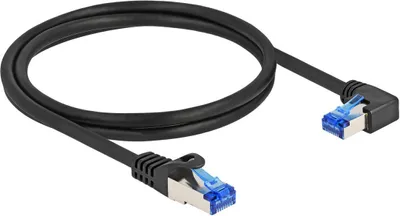 Productafbeelding van Delock - Netwerkkabel - RJ-45 (M) recht, naar RJ-45 (M) met rechter hoek - 1 meter - 6 mm - S/FTP - CAT 6a - halogenvrij, zonder haak - Zwart