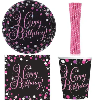Produktbild von Geburtstag Partyset pink schwarz Frau Zahl 18 21 30 40 50 60 70 80 Partyartikel Dekoration