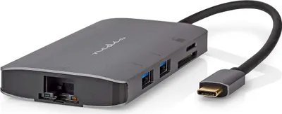 Zdjęcie produktu dla Wieloportowy adapter USB | USB 3.2 pierwszej generacji | USB-C™ męski | Wyjście HDMI™ / Micro SD / RJ45 żeńskie / SD / USB-C™ żeńskie / 3x USB-A żeńskie | 5 Gb/s | 0,20 m | Okrągły | Pozłacane | PCV | Antracyt | Skrzynka