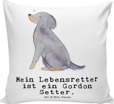 Produktbild von Mr. & Mrs. Panda 40x40 Kissen Gordon Setter Lebensretter - Weiß - Geschenk, Kuschelkissen, Jagdhund, Sofa, bedruckt, Dekokissen, Shetter