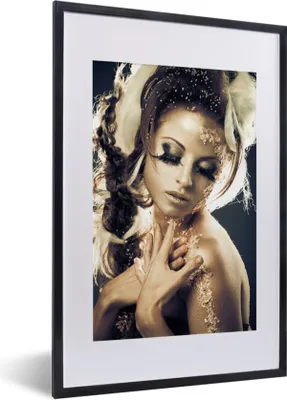 Produktbild von MuchoWow® MuchoWow® Gerahmtes Poster Frau - Gold - Haar 40x60 cm - Poster mit zchwarzem Bilderrahmen - Poster in Rahmen