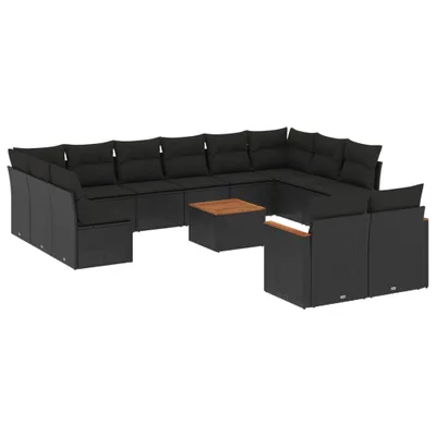 Produktbild von vidaXL 13-tlg. Garten-Sofagarnitur mit Kissen Schwarz Poly Rattan
