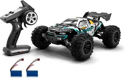 Produktbild von RC Auto 2,4 GHz 70 km/h High Speed 1:16 Offroad RC Trucks Brushless Motor LED-Licht 4WD Fahrzeugrennen Kletterauto Geschenke für Kinder Erwachsene 2 Batterien