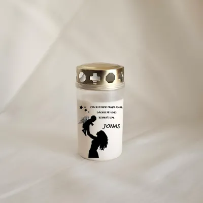 Produktbild von Grabkerze mit Text - Sternenkind #1 weiß - Grablicht - Sternenkinder - Grabschmuck