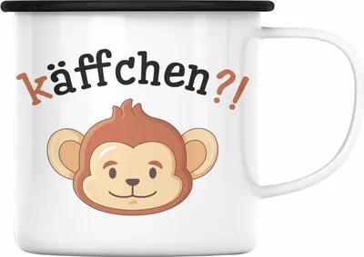 Produktbild von Trendation - Käffchen Emaille Tasse Geschenk Lustige Emaille Emaille Tasse mit Sprüchen Affe Grafik Büro Arbeit Emaille Tasse Kollege Kollegin (Schwarz)