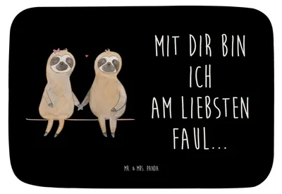 Produktbild von Mr. & Mrs. Panda Duschvorleger Faultier Pärchen - Schwarz - Geschenk, Badematte, Badteppich, Liebe, Relaxen, Verliebt, Badezimmerteppich, Badvorleger, Bad Fußmatte