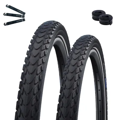 Immagine prodotto di 2 pneumatici Schwalbe Marathon Mondial RaceGuard con strisce riflettenti 50-559 (26 x 2,00") + 2 camere d'aria Schwalbe AV13 incl. leve per pneumatici