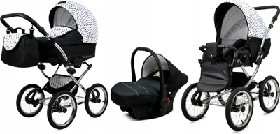 Produktbild von BabyLux® Margaret Exclusive | 3in1 Kinderwagen Set | Black Dots | Kombikinderwagen | Kinderwagen
