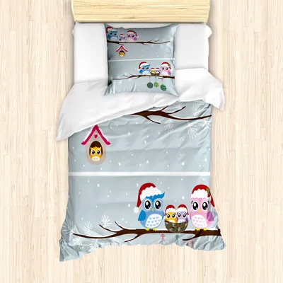 Produktbild von ABAKUHAUS Eule Bettbezug Set für Einzelbetten, Eulen mit Santa Hats, Milbensicher Allergiker geeignet mit Kissenbezug, Bunt