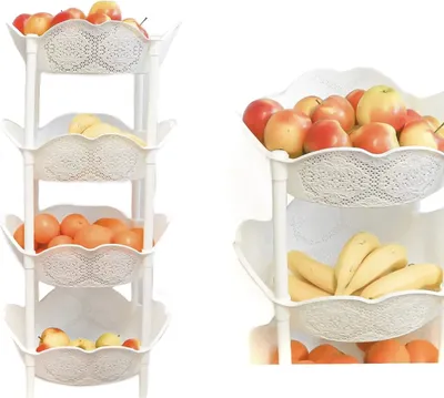 Produktbild von Obst Etagere Ständer Korb stapelbare Aufbewahrungskörbe 39x39x82cm Küchen Organizer 213021 Weiß