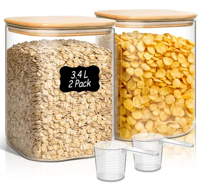 Vorratsgläser 2er Set 3,4 L mit Bambusdeckel